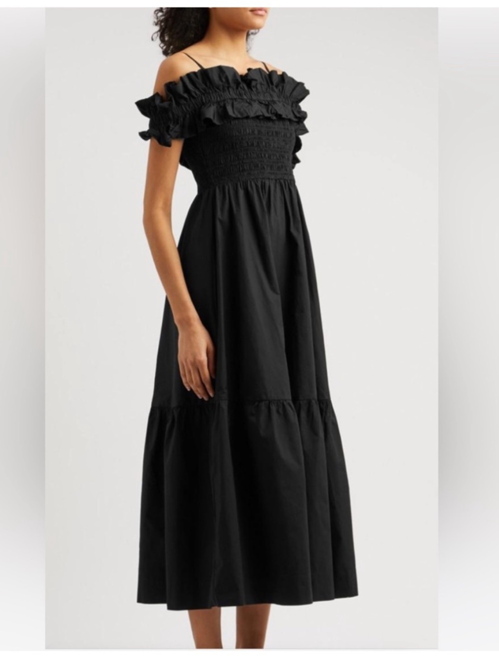 Ganni Black Ruffle-Strap Maxi Dress